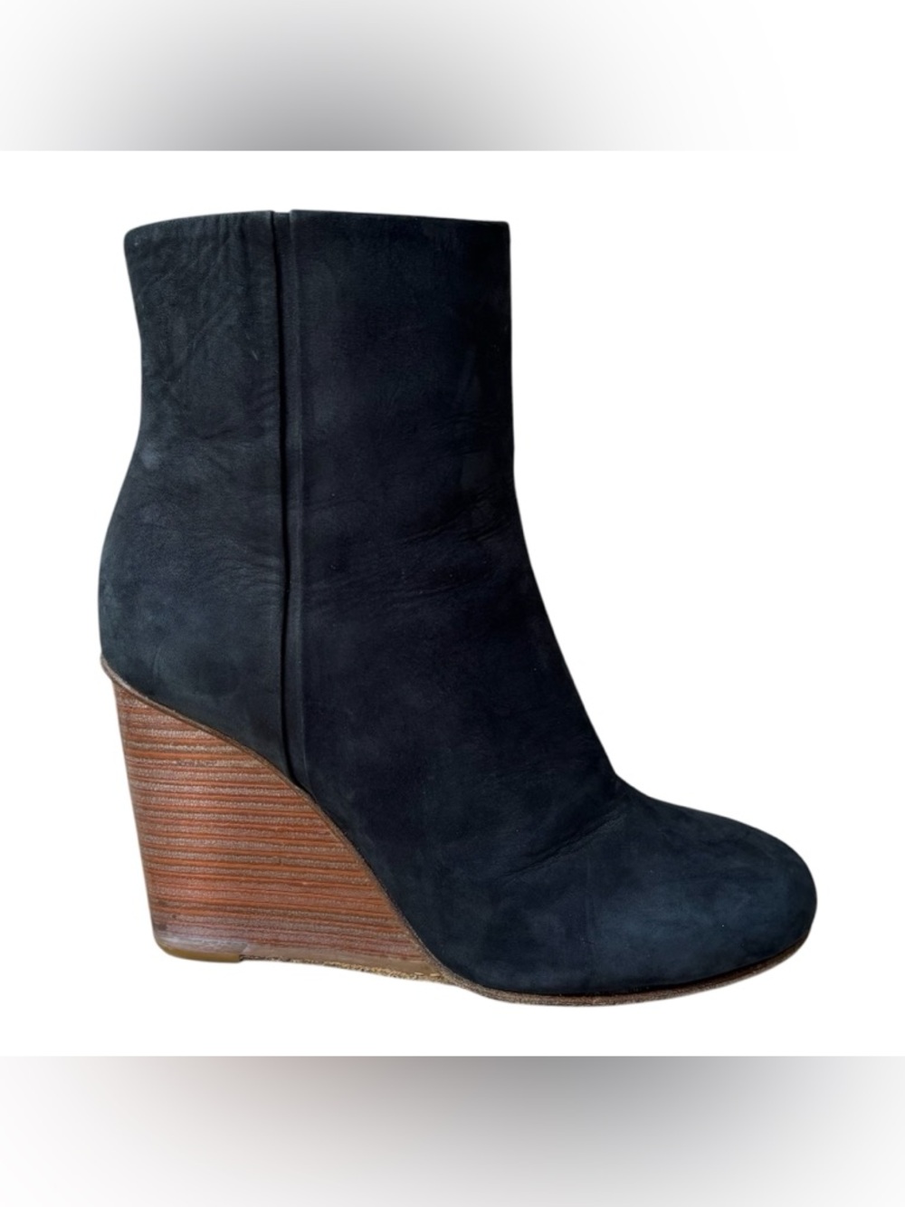 MAISON MARGIELA BLACK SUEDE ANKLE BOOTS w/ Plexi Wedge Heels